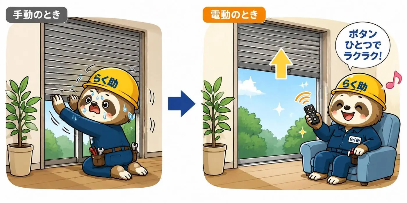 手動から電動へ変わった毎日のラクさを表すビフォーアフター